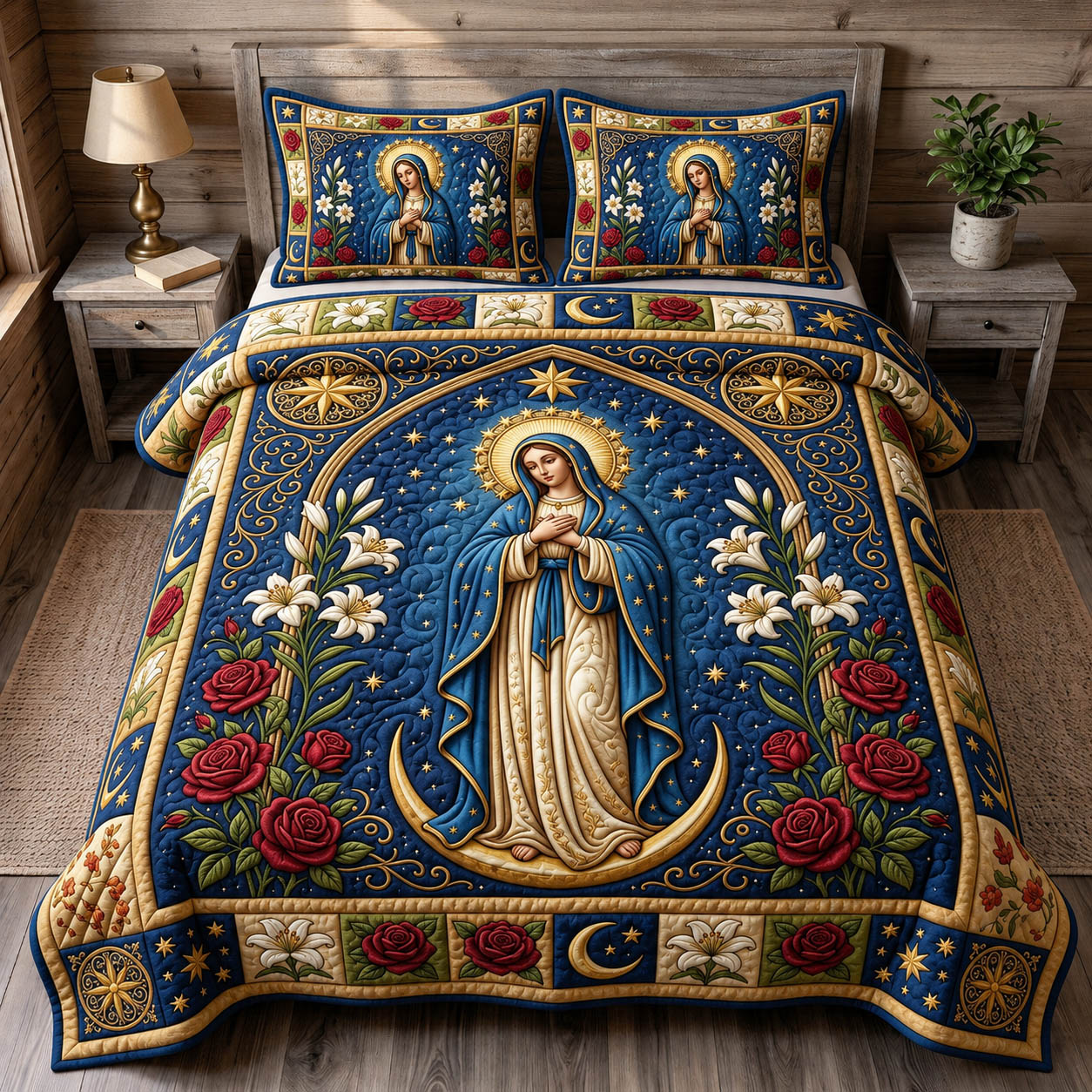 Mother Mary 3-Piece Quilted Bedding Set GFTONMU1747