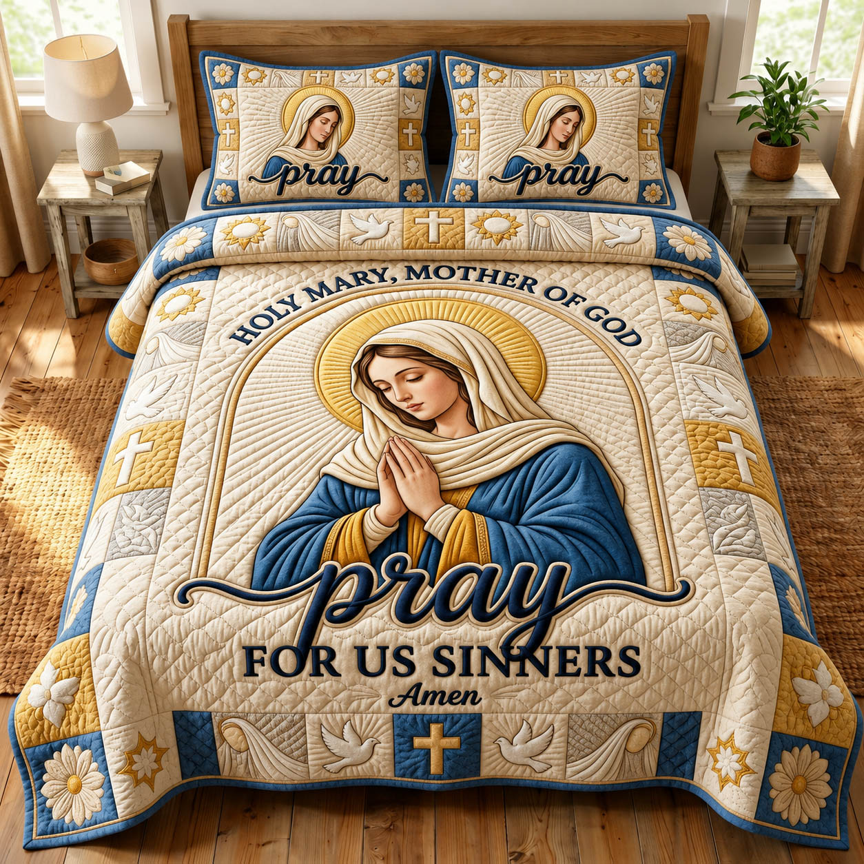 Mother Mary 3-Piece Quilted Bedding Set GFTONMU1749