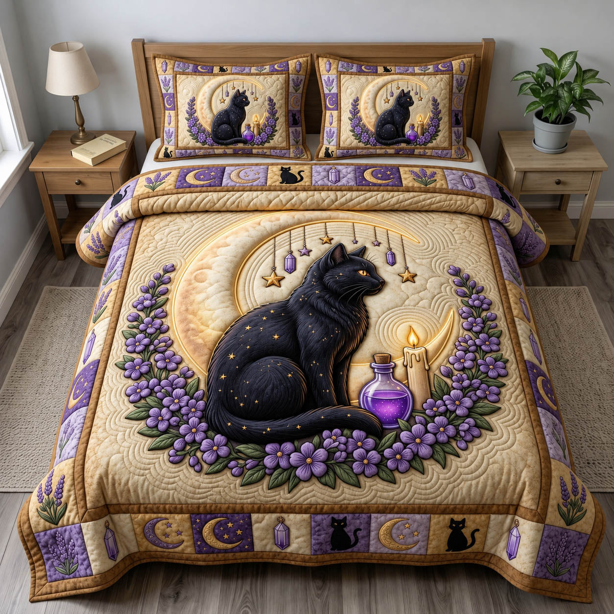 Black Cat 3-Piece Quilted Bedding Set GFTONMU1764