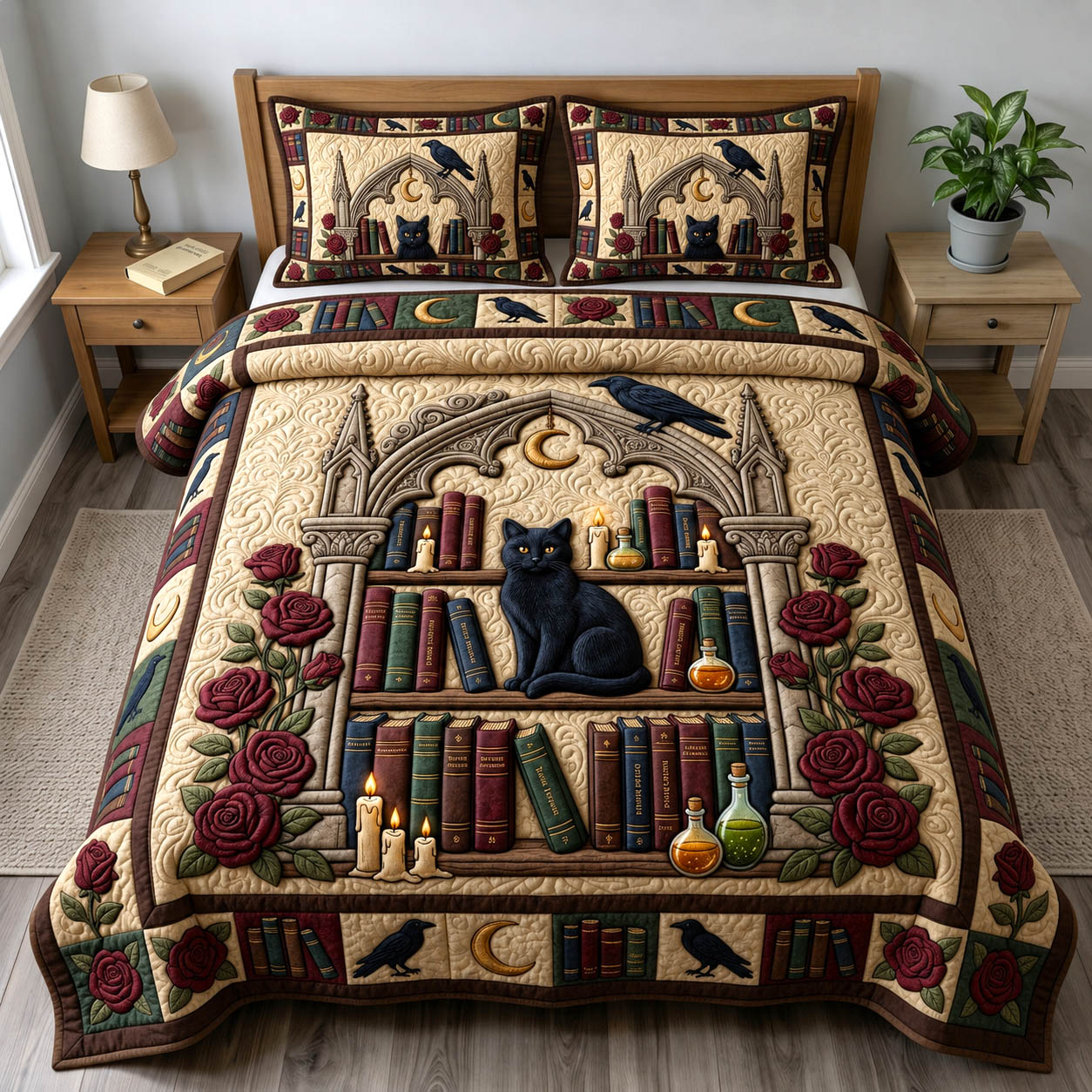 Black Cat 3-Piece Quilted Bedding Set GFTONMU1765