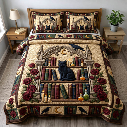 Black Cat 3-Piece Quilted Bedding Set GFTONMU1765