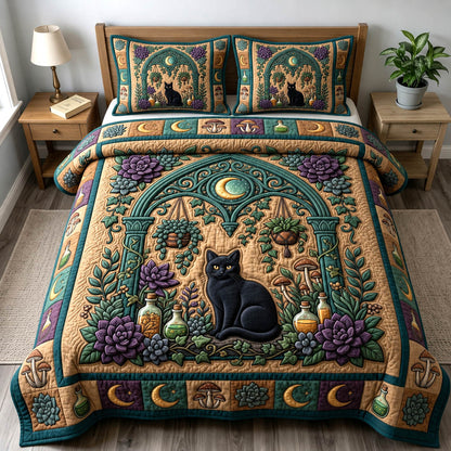 Black Cat 3-Piece Quilted Bedding Set GFTONMU1766