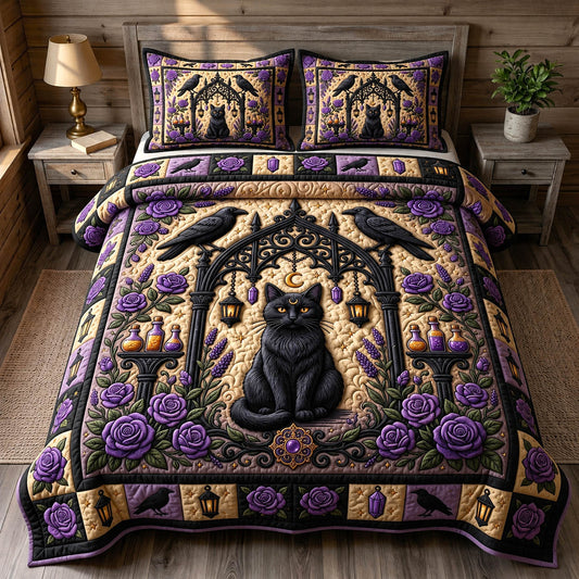 Black Cat 3-Piece Quilted Bedding Set GFTONMU1767