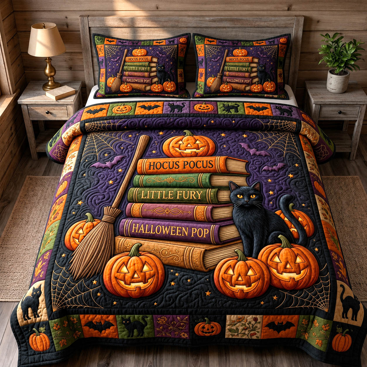 Black Cat 3-Piece Quilted Bedding Set GFTONMU1768