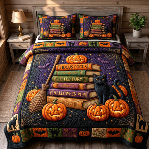 Black Cat 3-Piece Quilted Bedding Set GFTONMU1768