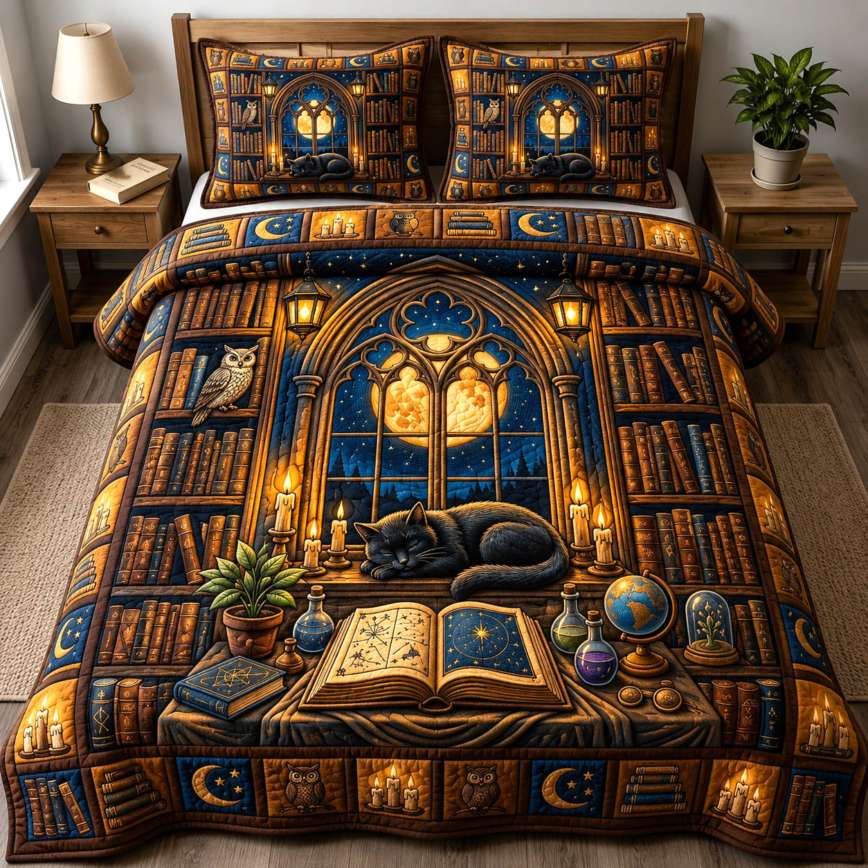 Black Cat 3-Piece Quilted Bedding Set GFTONMU1769