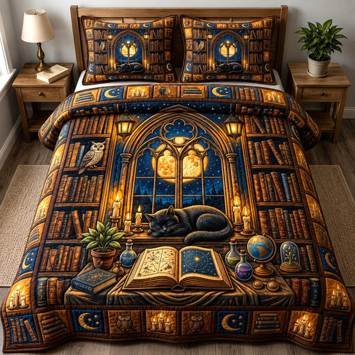 Black Cat 3-Piece Quilted Bedding Set GFTONMU1769