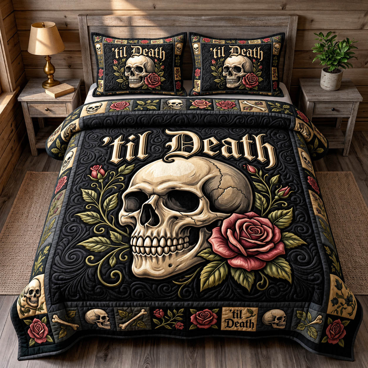 Haunted Skeleton 3-Piece Quilted Bedding Set GFTONMU1771