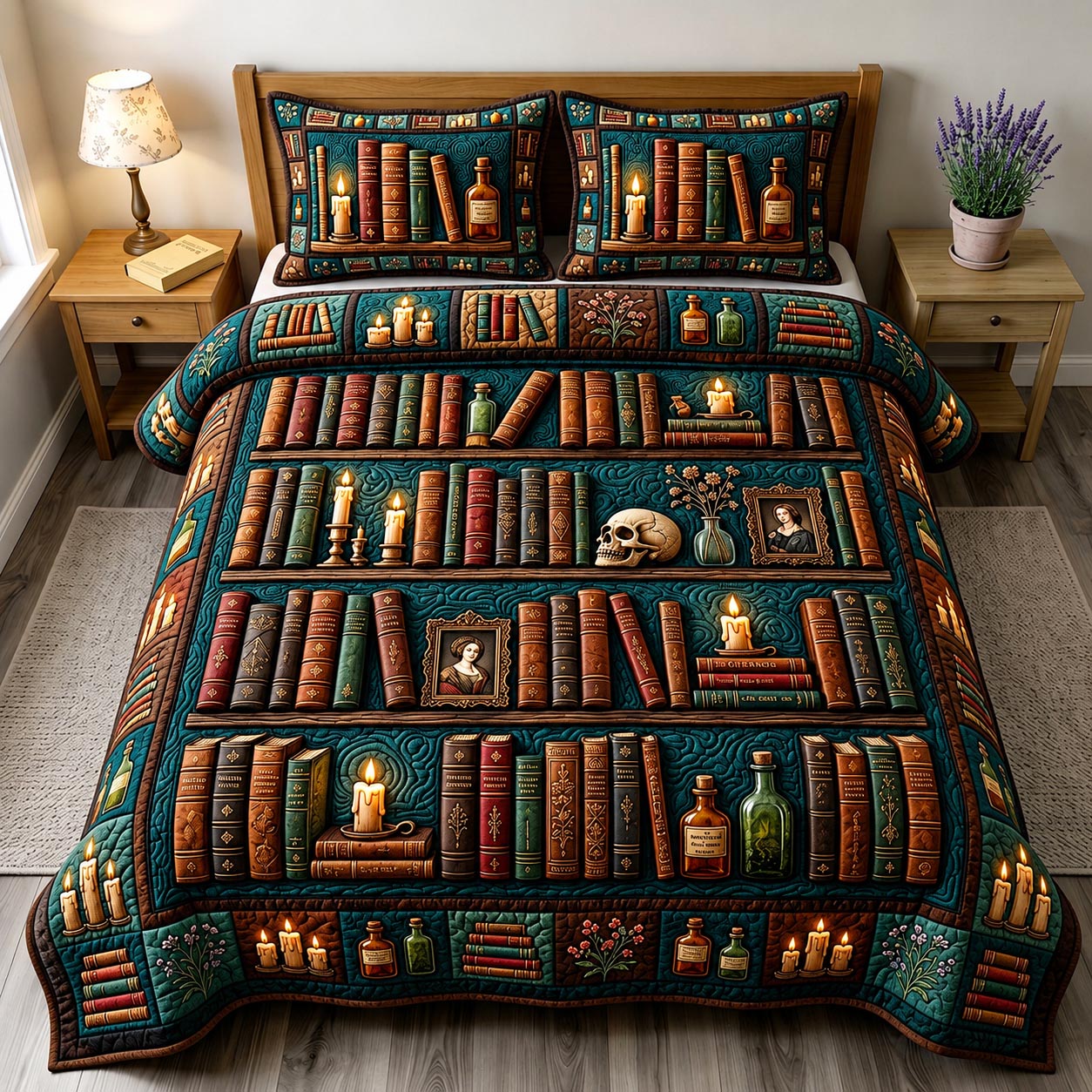 Dark Academia 3-Piece Quilted Bedding Set GFTONMU1829