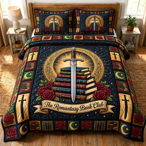 Dark Academia 3-Piece Quilted Bedding Set GFTONMU1830