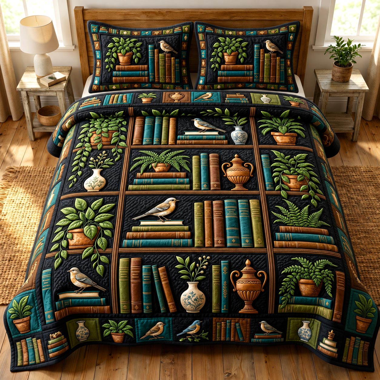 Dark Academia 3-Piece Quilted Bedding Set GFTONMU1831