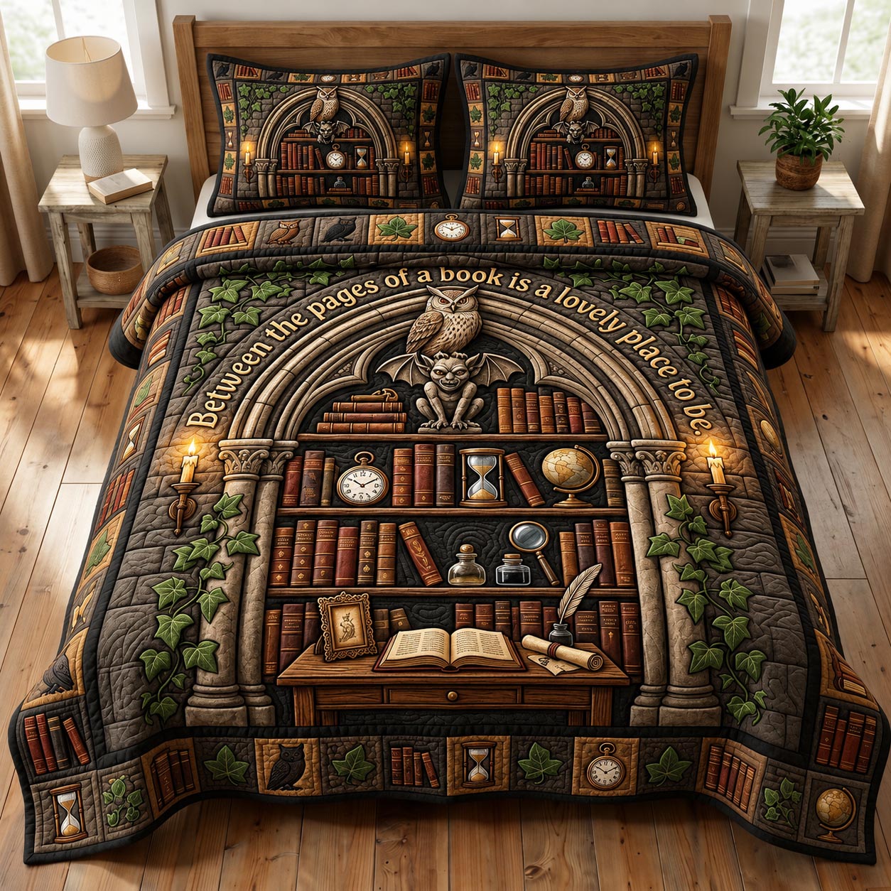 Dark Academia 3-Piece Quilted Bedding Set GFTONMU1834