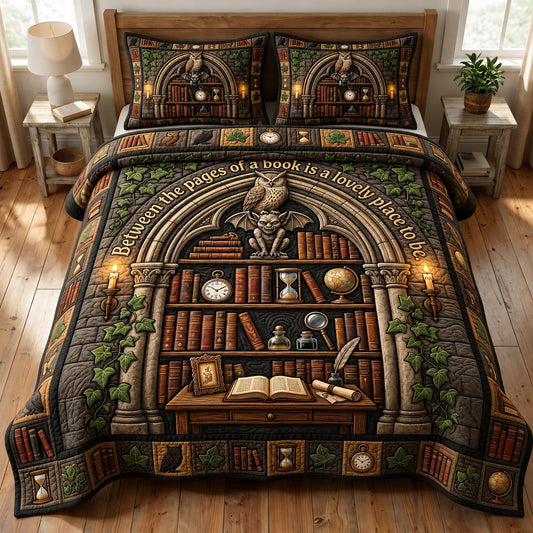 Dark Academia 3-Piece Quilted Bedding Set GFTONMU1834