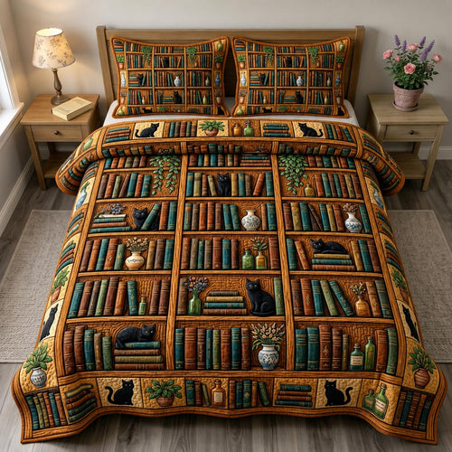 Dark Academia 3-Piece Quilted Bedding Set GFTONMU1837