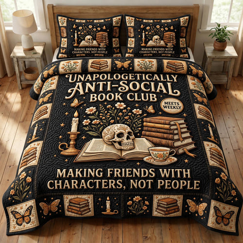 Dark Academia 3-Piece Quilted Bedding Set GFTONMU1838