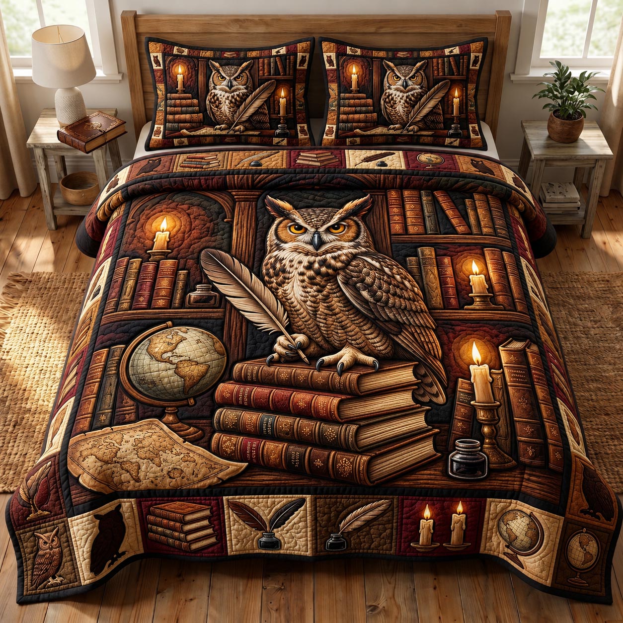 Dark Academia 3-Piece Quilted Bedding Set GFTONMU1839