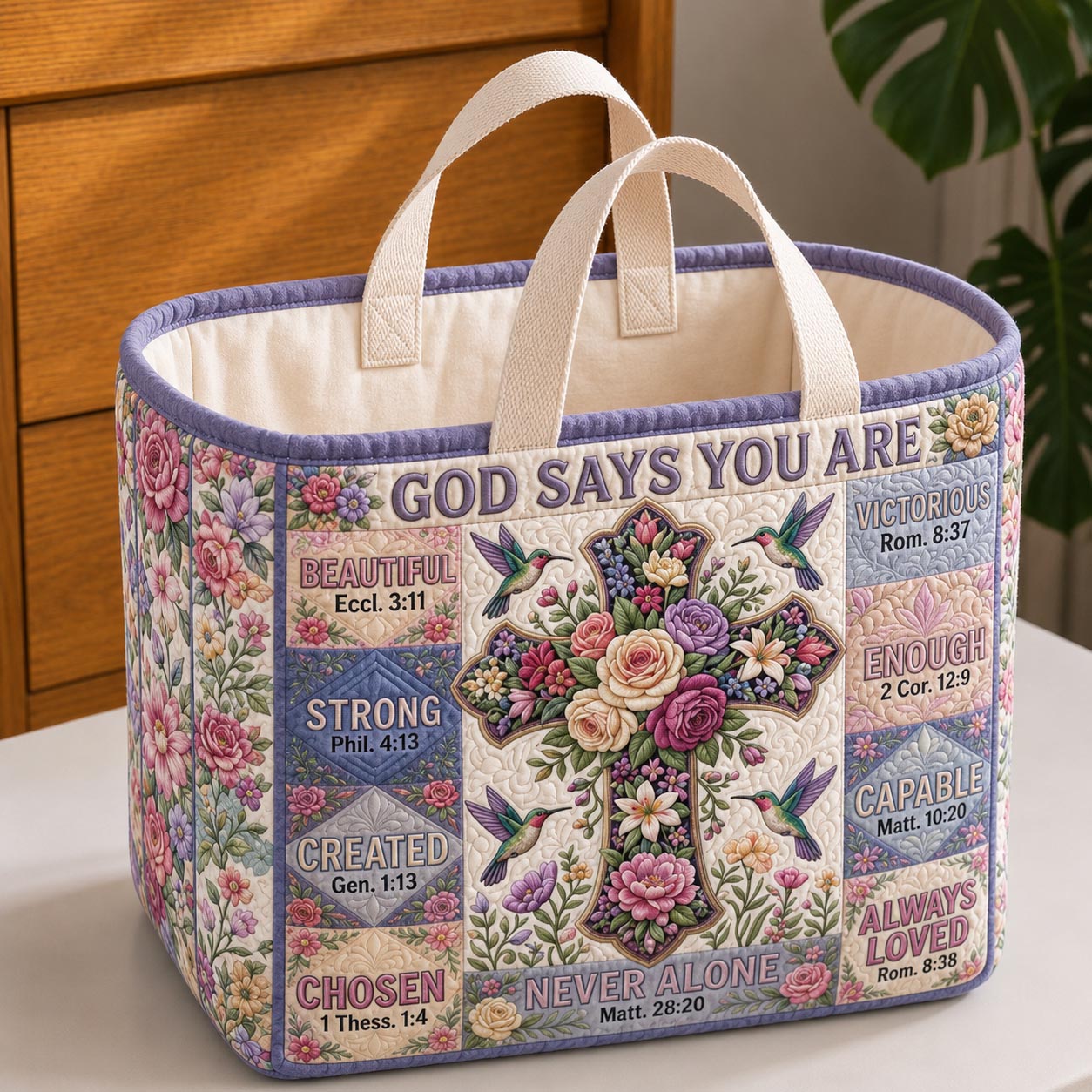 Floral Bible Quilted Storage Basket GFTONMU1845