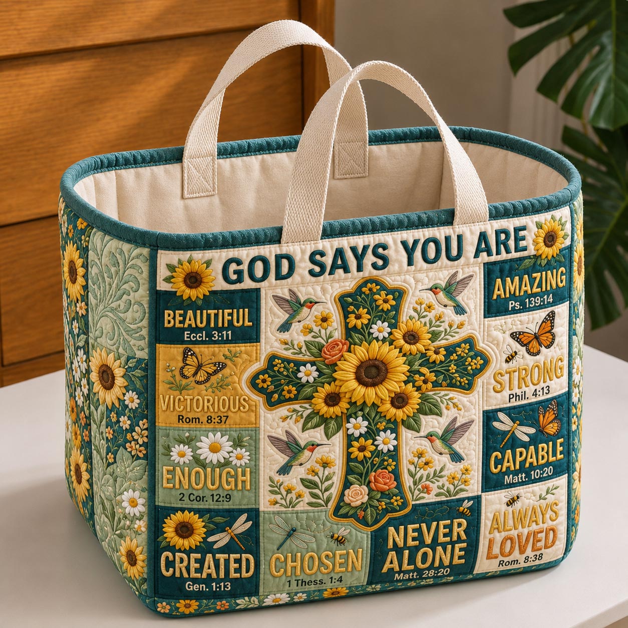 Floral Bible Quilted Storage Basket GFTONMU1846