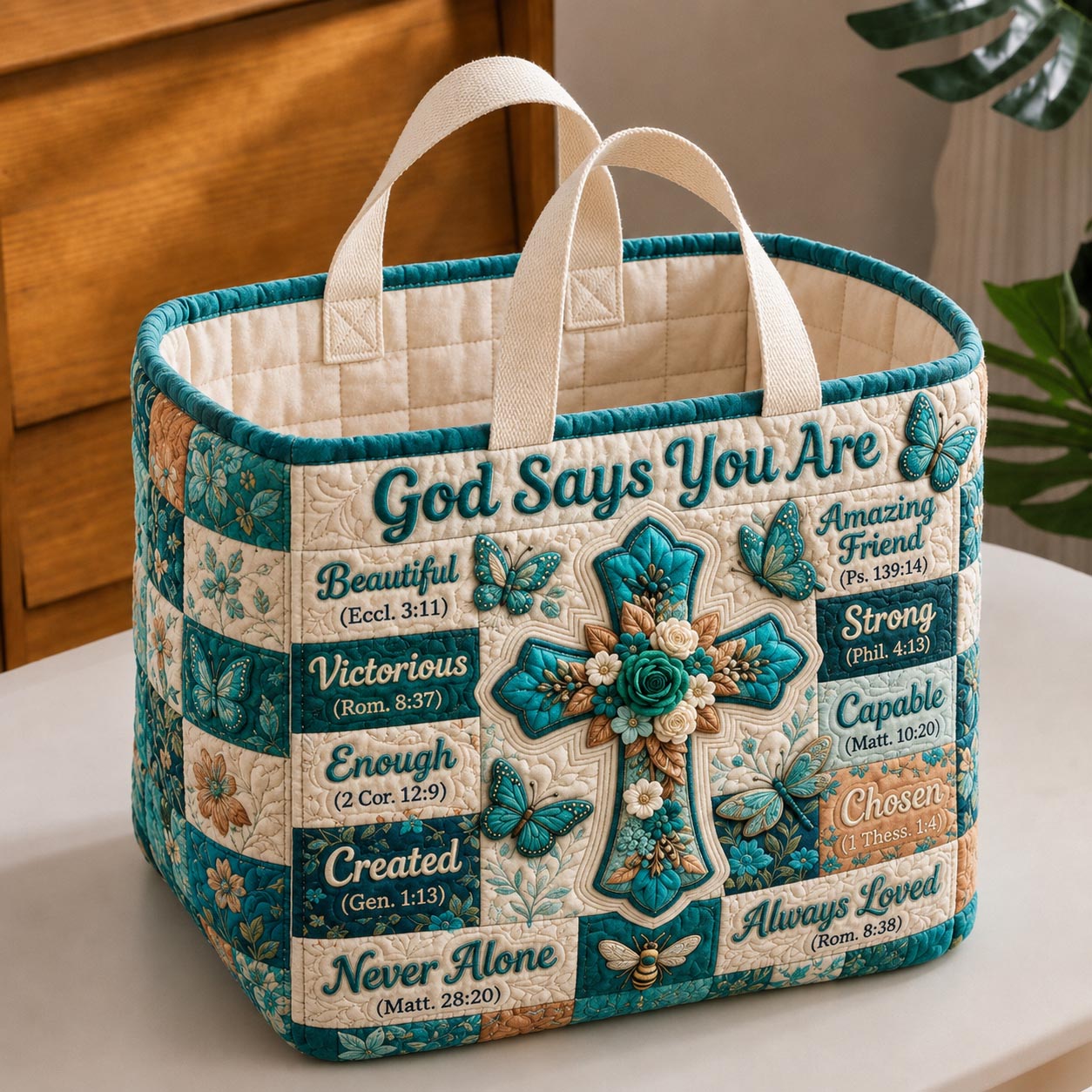 Floral Bible Quilted Storage Basket GFTONMU1848
