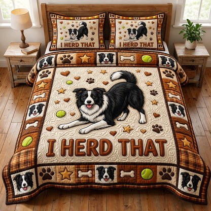 Border Collie 3-Piece Quilted Bedding Set GFTONMU1861