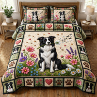 Border Collie 3-Piece Quilted Bedding Set GFTONMU1862