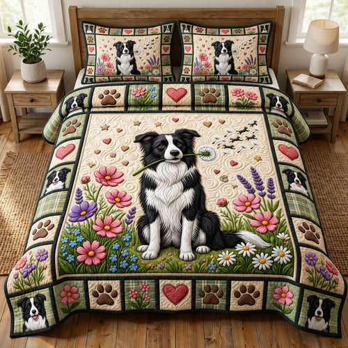 Border Collie 3-Piece Quilted Bedding Set GFTONMU1862