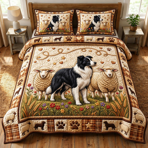 Border Collie 3-Piece Quilted Bedding Set GFTONMU1863