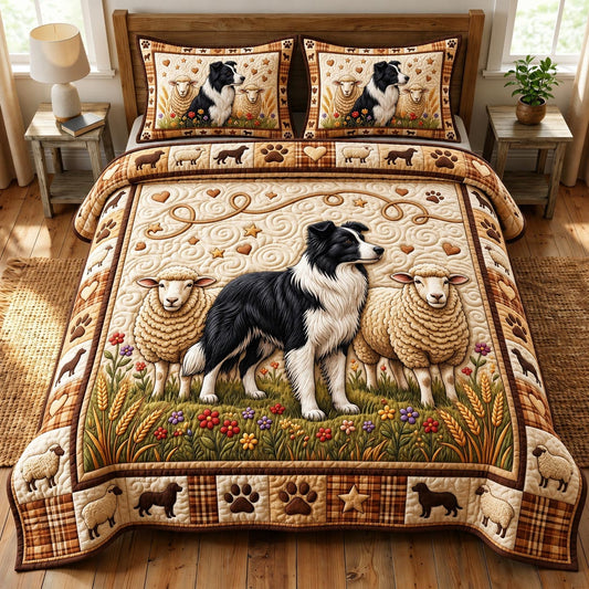 Border Collie 3-Piece Quilted Bedding Set GFTONMU1863