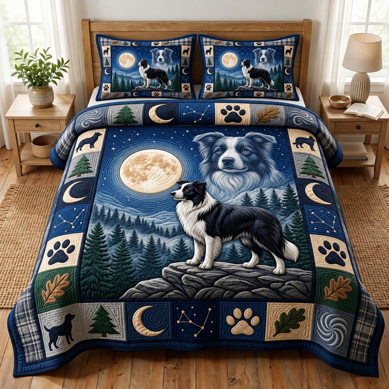 Border Collie 3-Piece Quilted Bedding Set GFTONMU1864