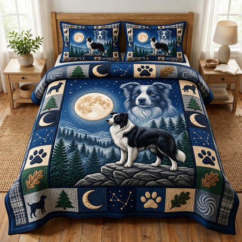 Border Collie 3-Piece Quilted Bedding Set GFTONMU1864