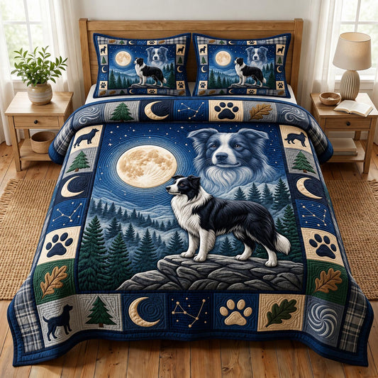 Border Collie 3-Piece Quilted Bedding Set GFTONMU1864