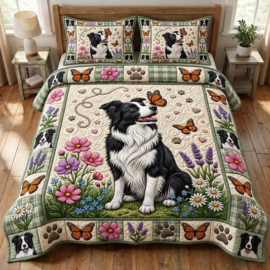 Border Collie 3-Piece Quilted Bedding Set GFTONMU1865
