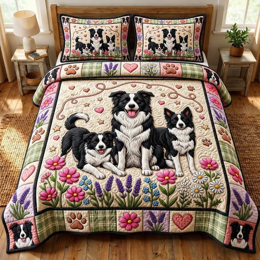 Border Collie 3-Piece Quilted Bedding Set GFTONMU1866