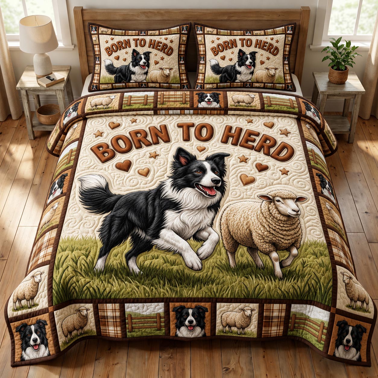 Border Collie 3-Piece Quilted Bedding Set GFTONMU1867