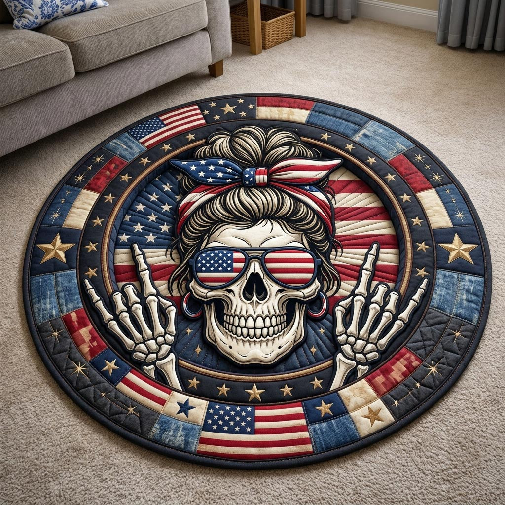Patriotic Skull Quilted Round Mat GFTONMU1868