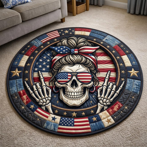 Patriotic Skull Quilted Round Mat GFTONMU1868