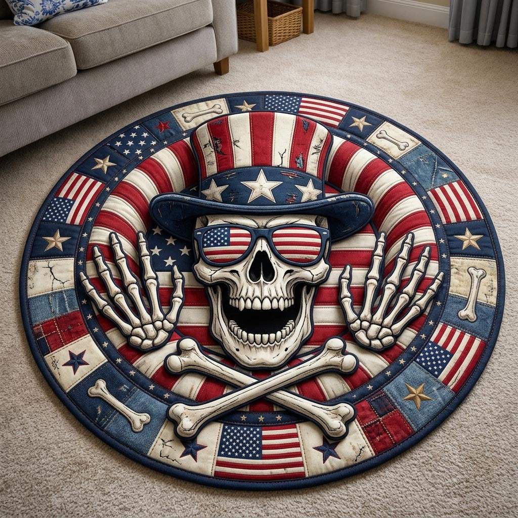 Patriotic Skull Quilted Round Mat GFTONMU1869