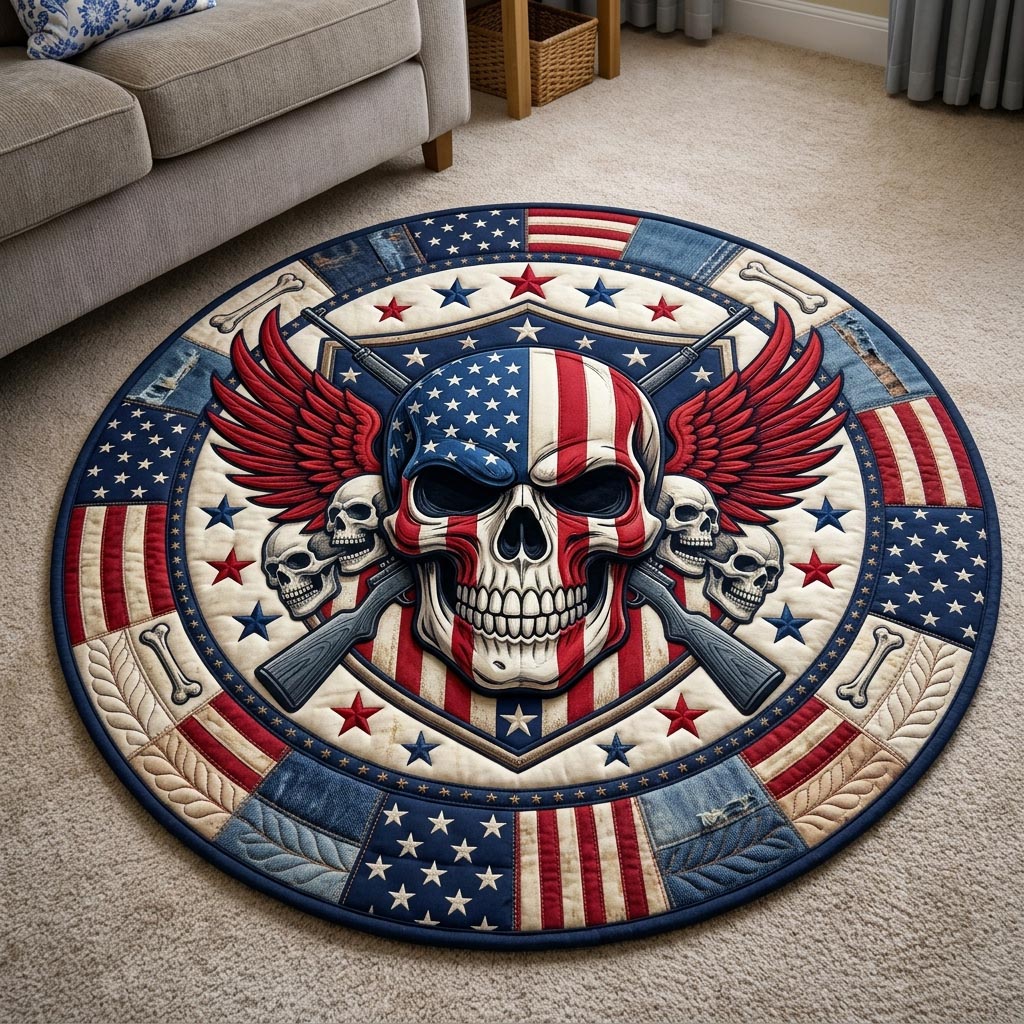 Patriotic Skull Quilted Round Mat GFTONMU1870