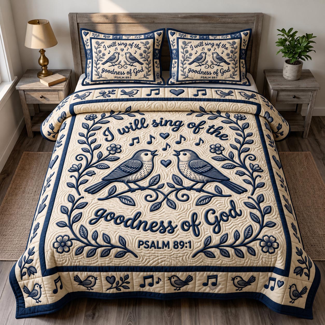 Christian Bird 3-Piece Quilted Bedding Set GFTONMU1876