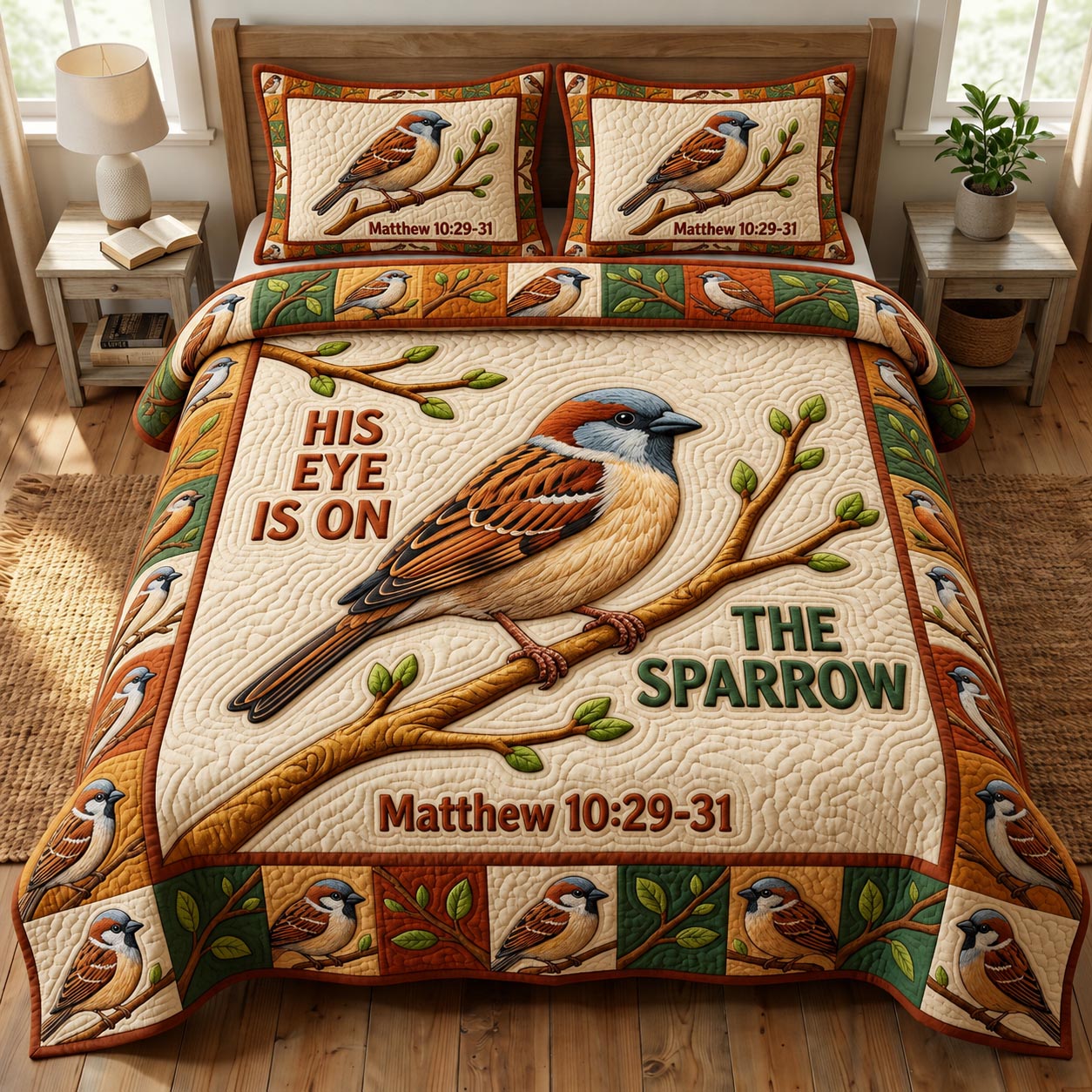 Christian Bird 3-Piece Quilted Bedding Set GFTONMU1877