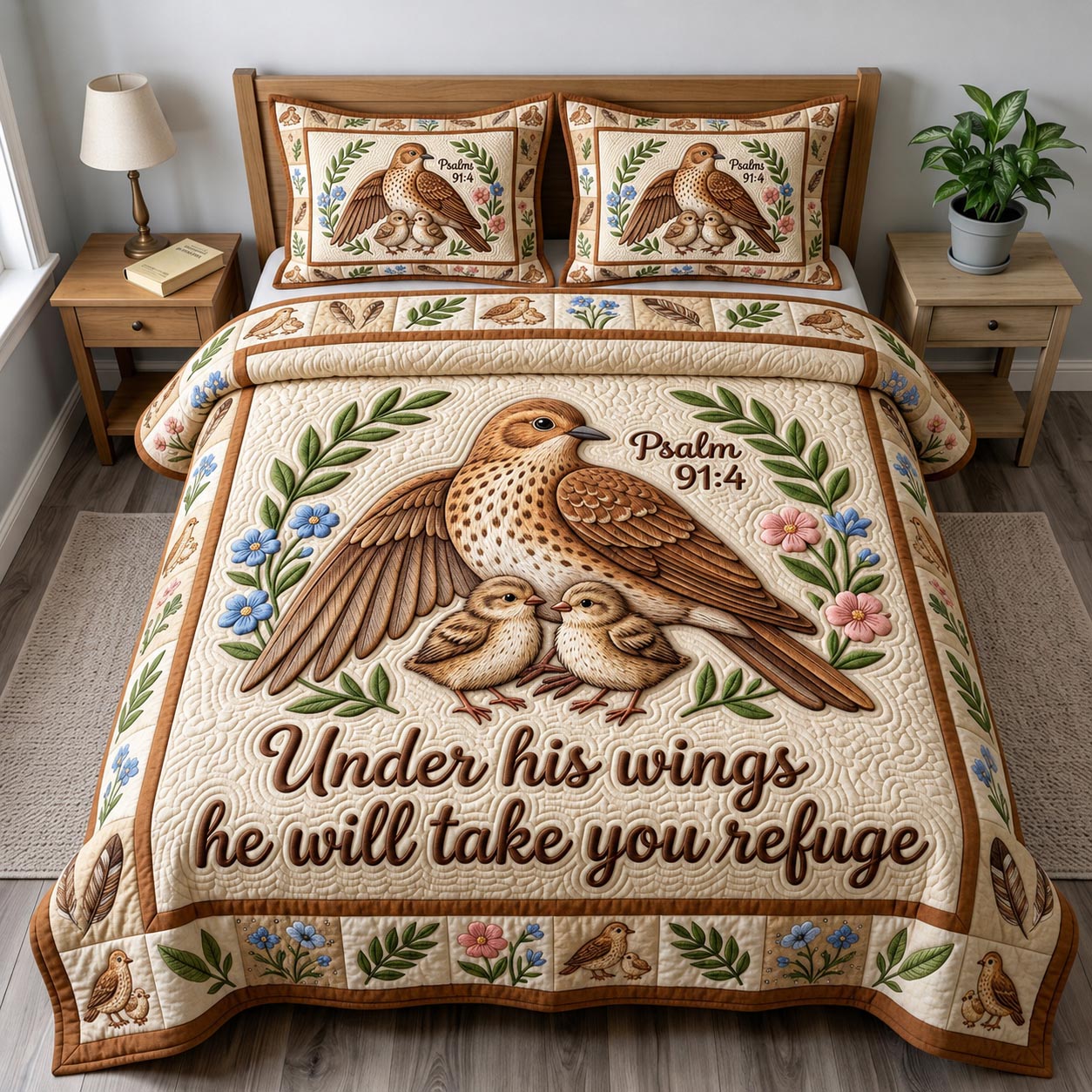 Christian Bird 3-Piece Quilted Bedding Set GFTONMU1879