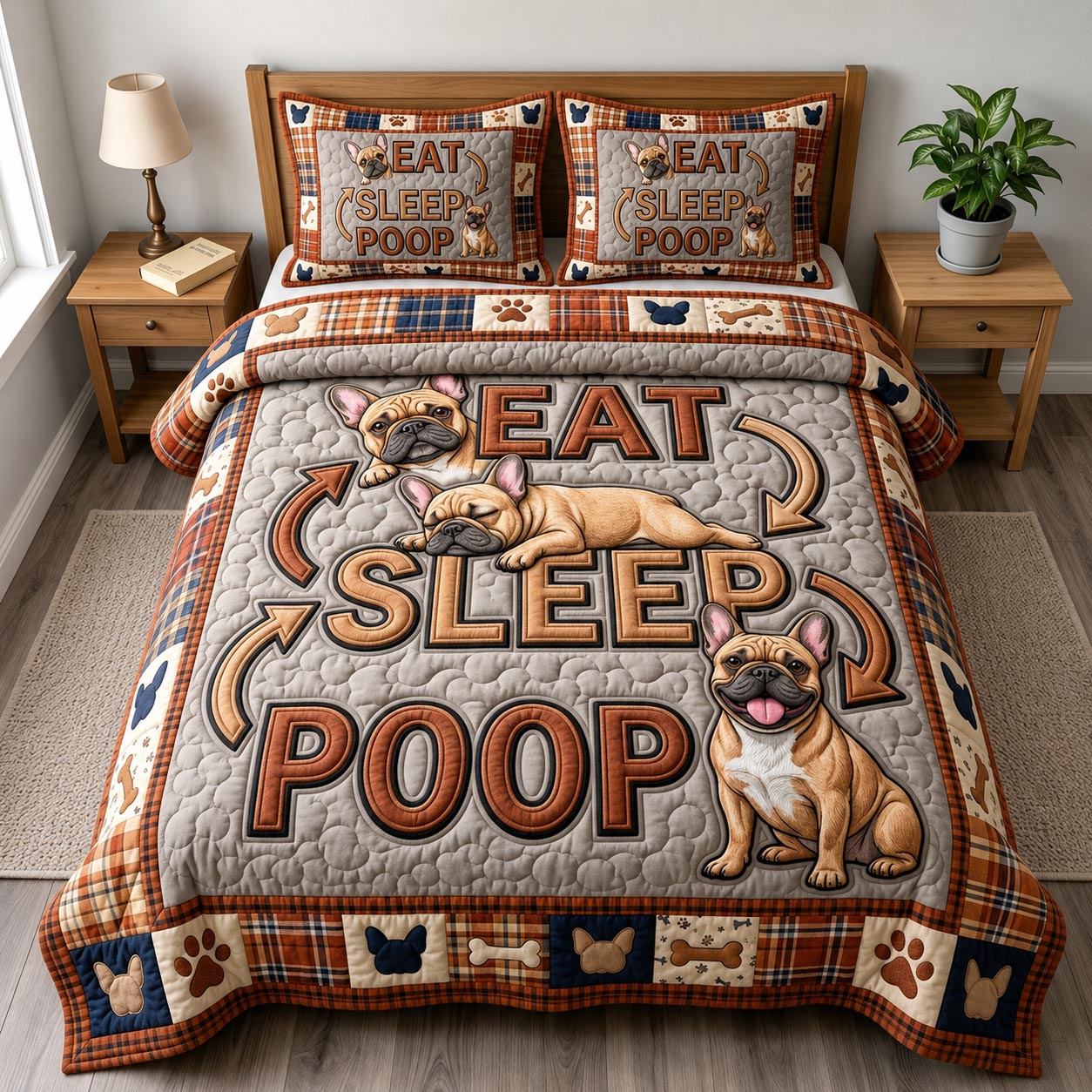 French Bulldog 3-Piece Quilted Bedding Set GFTONMU1886