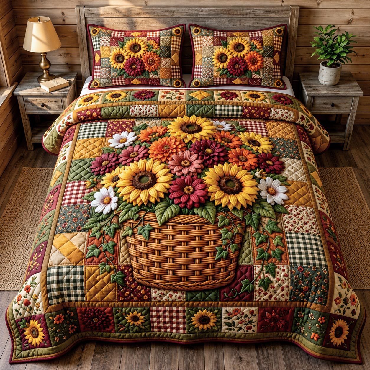 Flower Garden 3-Piece Quilted Bedding Set GFTONMU1909