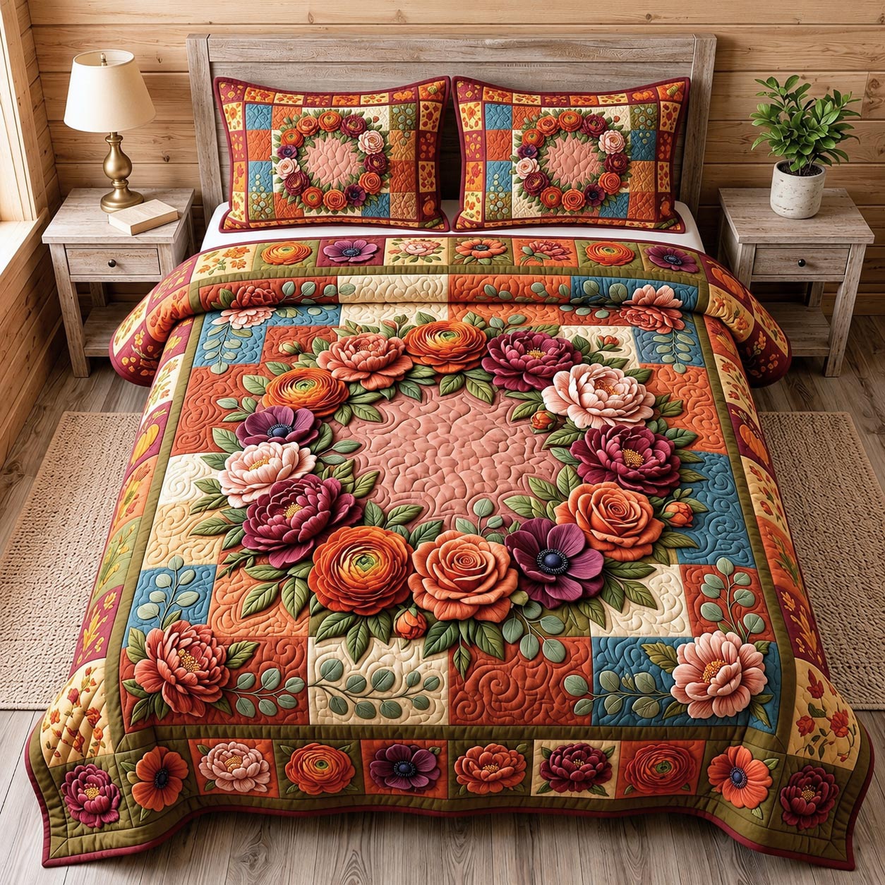 Flower Garden 3-Piece Quilted Bedding Set GFTONMU1910