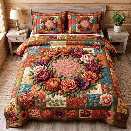 Flower Garden 3-Piece Quilted Bedding Set GFTONMU1910