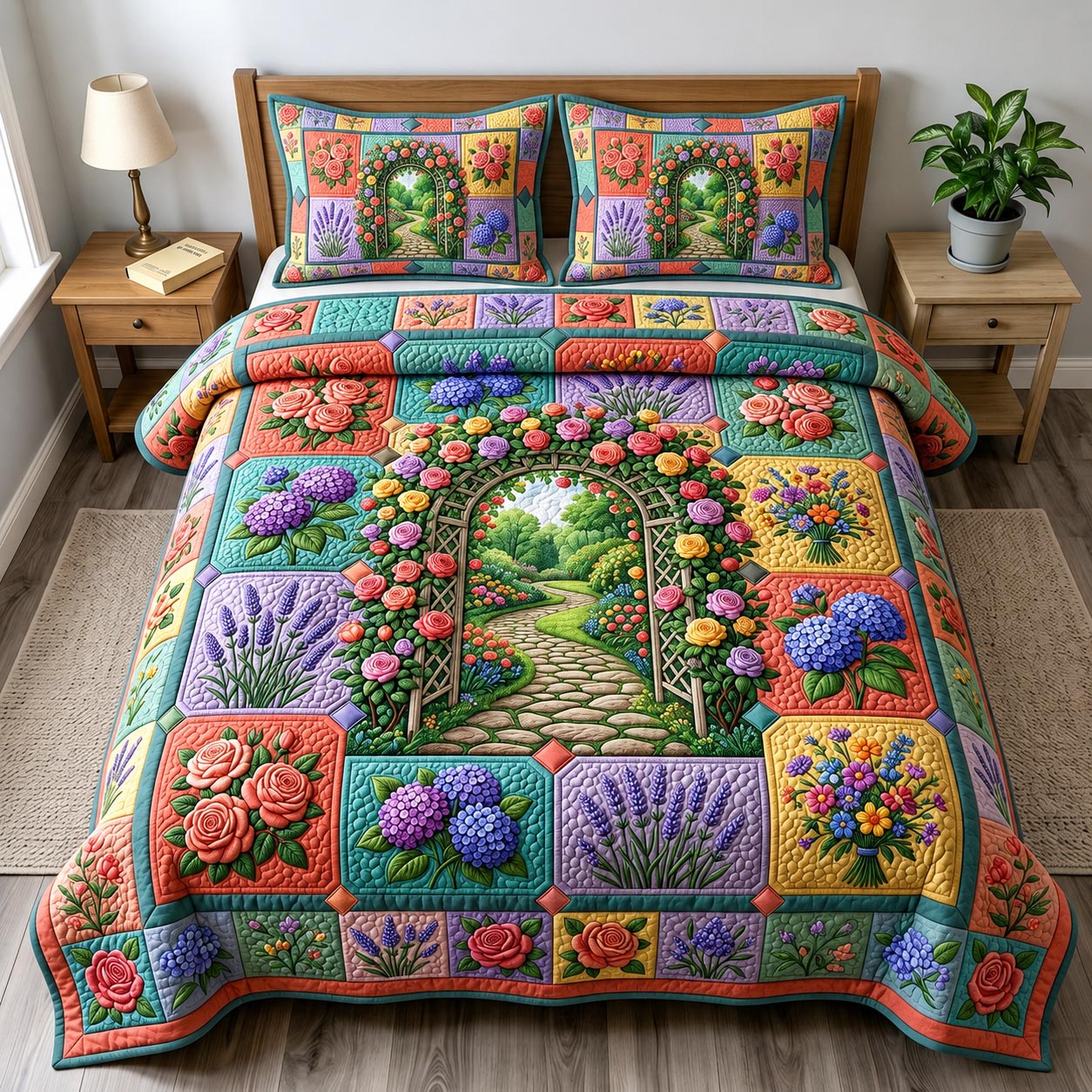Flower Garden 3-Piece Quilted Bedding Set GFTONMU1912
