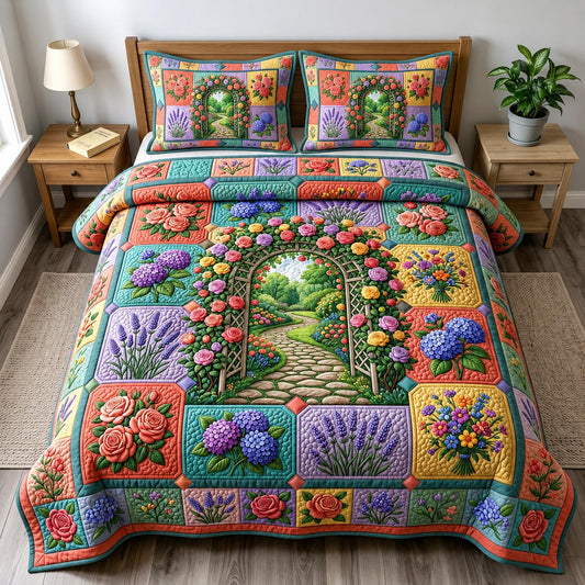 Flower Garden 3-Piece Quilted Bedding Set GFTONMU1912