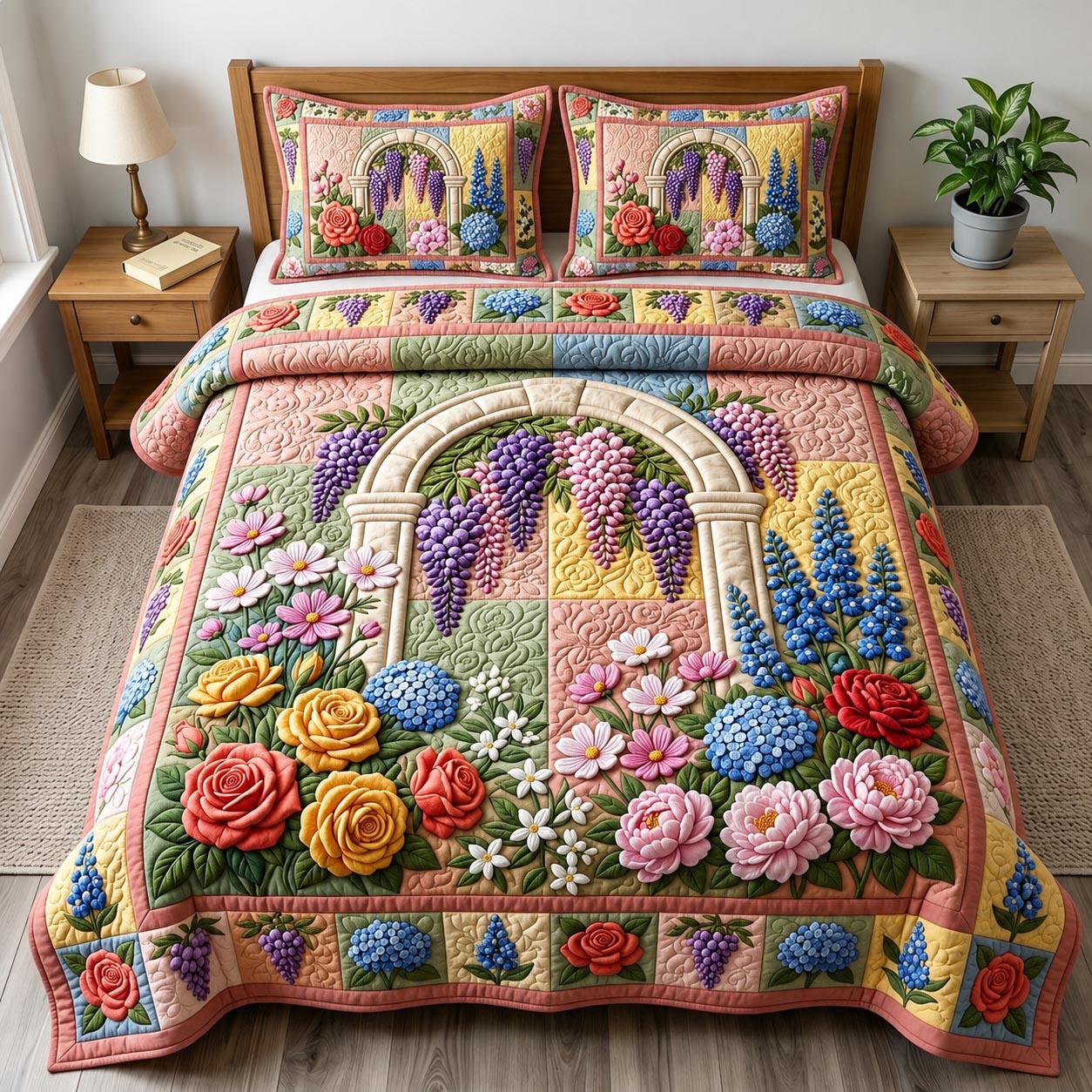 Flower Garden 3-Piece Quilted Bedding Set GFTONMU1913