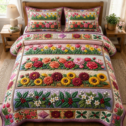 Flower Garden 3-Piece Quilted Bedding Set GFTONMU1914