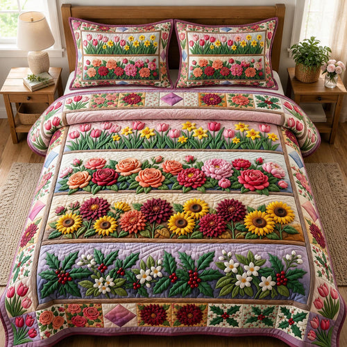 Flower Garden 3-Piece Quilted Bedding Set GFTONMU1914